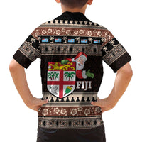 Fiji Christmas Family Matching Off The Shoulder Long Sleeve Dress and Hawaiian Shirt Fijian Masi Marau na Kerisimasi! - Brown