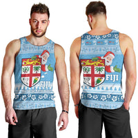 Fiji Christmas Men Tank Top Fijian Masi Marau na Kerisimasi! - Blue