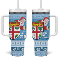 Fiji Christmas Tumbler With Handle Fijian Masi Marau na Kerisimasi! - Blue LT14 One Size: 40 oz Blue - Polynesian Pride