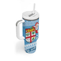 Fiji Christmas Tumbler With Handle Fijian Masi Marau na Kerisimasi! - Blue LT14 - Polynesian Pride