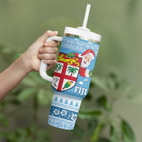 Fiji Christmas Tumbler With Handle Fijian Masi Marau na Kerisimasi! - Blue LT14 - Polynesian Pride
