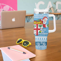 Fiji Christmas Tumbler With Handle Fijian Masi Marau na Kerisimasi! - Blue LT14 - Polynesian Pride
