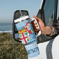 Fiji Christmas Tumbler With Handle Fijian Masi Marau na Kerisimasi! - Blue LT14 - Polynesian Pride