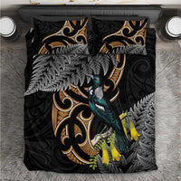 Aotearoa Kowhai Tui Bird Bedding Set Maori Ngaru With Silver Fern