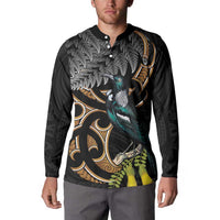 Aotearoa Kowhai Tui Bird Button Sweatshirt Maori Ngaru With Silver Fern LT14 - Polynesian Pride