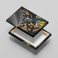 Aotearoa Kowhai Tui Bird Canvas Wall Art Maori Ngaru With Silver Fern