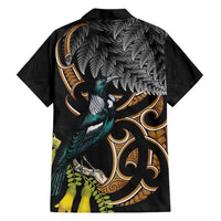Aotearoa Kowhai Tui Bird Family Matching Short Sleeve Bodycon Dress and Hawaiian Shirt Maori Ngaru With Silver Fern LT14 - Polynesian Pride