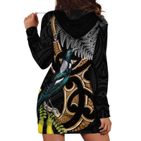 Aotearoa Kowhai Tui Bird Hoodie Dress Maori Ngaru With Silver Fern