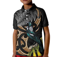 Aotearoa Kowhai Tui Bird Kid Polo Shirt Maori Ngaru With Silver Fern
