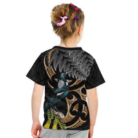 Aotearoa Kowhai Tui Bird Kid T Shirt Maori Ngaru With Silver Fern