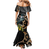 Aotearoa Kowhai Tui Bird Mermaid Dress Maori Ngaru With Silver Fern