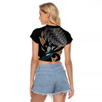 Aotearoa Kowhai Tui Bird Raglan Cropped T Shirt Maori Ngaru With Silver Fern