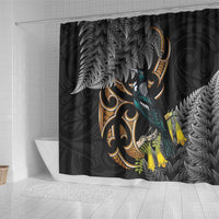 Aotearoa Kowhai Tui Bird Shower Curtain Maori Ngaru With Silver Fern LT14 - Polynesian Pride