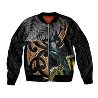 Aotearoa Kowhai Tui Bird Sleeve Zip Bomber Jacket Maori Ngaru With Silver Fern