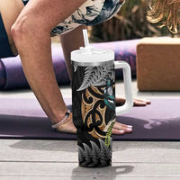 Aotearoa Kowhai Tui Bird Tumbler With Handle Maori Ngaru With Silver Fern LT14 - Polynesian Pride
