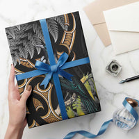 Aotearoa Kowhai Tui Bird Wrapping Paper Maori Ngaru With Silver Fern - Polynesian Pride