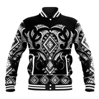 Black Ngaru Taniko With Aotearoa Maori Tattoo Baseball Jacket LT14 Unisex Black - Polynesian Pride