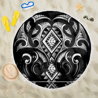 Black Ngaru Taniko With Aotearoa Maori Tattoo Beach Blanket