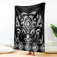 Black Ngaru Taniko With Aotearoa Maori Tattoo Blanket