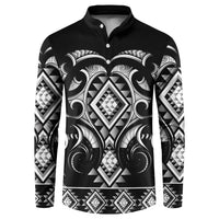 Black Ngaru Taniko With Aotearoa Maori Tattoo Button Sweatshirt LT14 Black - Polynesian Pride