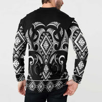 Black Ngaru Taniko With Aotearoa Maori Tattoo Button Sweatshirt LT14 - Polynesian Pride