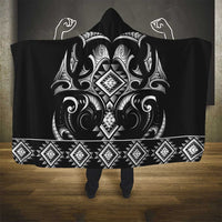 Black Ngaru Taniko With Aotearoa Maori Tattoo Hooded Blanket