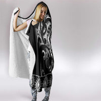 Black Ngaru Taniko With Aotearoa Maori Tattoo Hooded Blanket