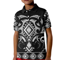 Black Ngaru Taniko With Aotearoa Maori Tattoo Kid Polo Shirt