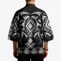 Black Ngaru Taniko With Aotearoa Maori Tattoo Kimono - Polynesian Pride