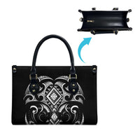 Black Ngaru Taniko With Aotearoa Maori Tattoo Leather Bag - Polynesian Pride