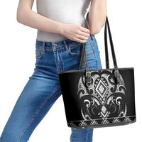 Black Ngaru Taniko With Aotearoa Maori Tattoo Leather Tote Bag