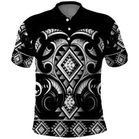 Black Ngaru Taniko With Aotearoa Maori Tattoo Polo Shirt