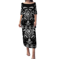 Black Ngaru Taniko With Aotearoa Maori Tattoo Puletasi