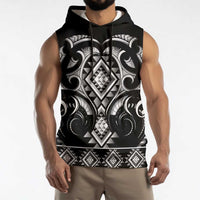 Black Ngaru Taniko With Aotearoa Maori Tattoo Sleeveless Hoodie LT14 - Polynesian Pride