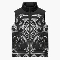 Black Ngaru Taniko With Aotearoa Maori Tattoo Sleeveless Puffer Jacket LT14 Unisex Black - Polynesian Pride