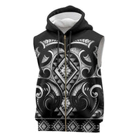 Black Ngaru Taniko With Aotearoa Maori Tattoo Sleeveless Zip Hoodie LT14 Black - Polynesian Pride
