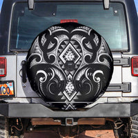 Black Ngaru Taniko With Aotearoa Maori Tattoo Spare Tire Cover LT14 Black - Polynesian Pride
