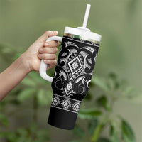 Black Ngaru Taniko With Aotearoa Maori Tattoo Tumbler With Handle