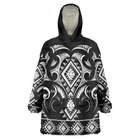 Black Ngaru Taniko With Aotearoa Maori Tattoo Wearable Blanket Hoodie LT14 One Size Black - Polynesian Pride