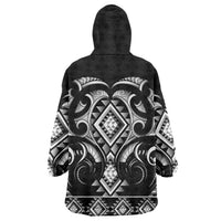 Black Ngaru Taniko With Aotearoa Maori Tattoo Wearable Blanket Hoodie LT14 - Polynesian Pride