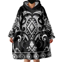 Black Ngaru Taniko With Aotearoa Maori Tattoo Wearable Blanket Hoodie LT14 - Polynesian Pride