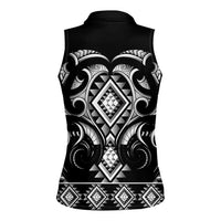 Black Ngaru Taniko With Aotearoa Maori Tattoo Women Sleeveless Polo Shirt
