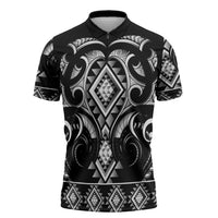 Black Ngaru Taniko With Aotearoa Maori Tattoo Zipper Polo Shirt - Polynesian Pride