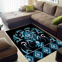 Blue Ngaru Taniko With Aotearoa Maori Tattoo Area Rug