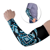Blue Ngaru Taniko With Aotearoa Maori Tattoo Arm Sleeves - Polynesian Pride
