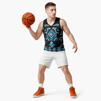 Blue Ngaru Taniko With Aotearoa Maori Tattoo Basketball Jersey LT14 - Polynesian Pride