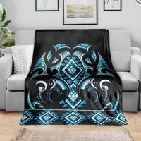 Blue Ngaru Taniko With Aotearoa Maori Tattoo Blanket