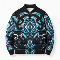 Blue Ngaru Taniko With Aotearoa Maori Tattoo Bomber Puffer Jacket LT14 Unisex Blue - Polynesian Pride