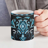 Blue Ngaru Taniko With Aotearoa Maori Tattoo Ceramic Mug - Polynesian Pride