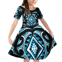 Blue Ngaru Taniko With Aotearoa Maori Tattoo Family Matching Off Shoulder Short Dress and Hawaiian Shirt